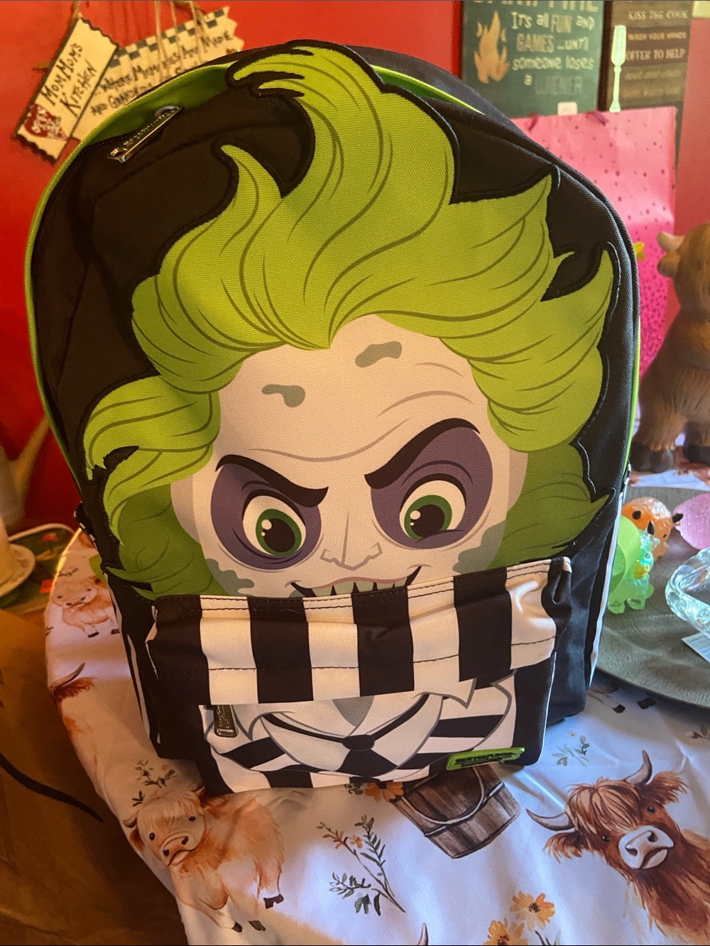 Loungefly Green & Black Beetle-Eyed Costume Backpack with White Stripes